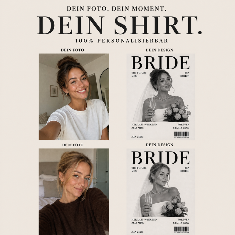 Personalisiertes JGA Shirt mit eigenem Foto - "Bride Magazin"