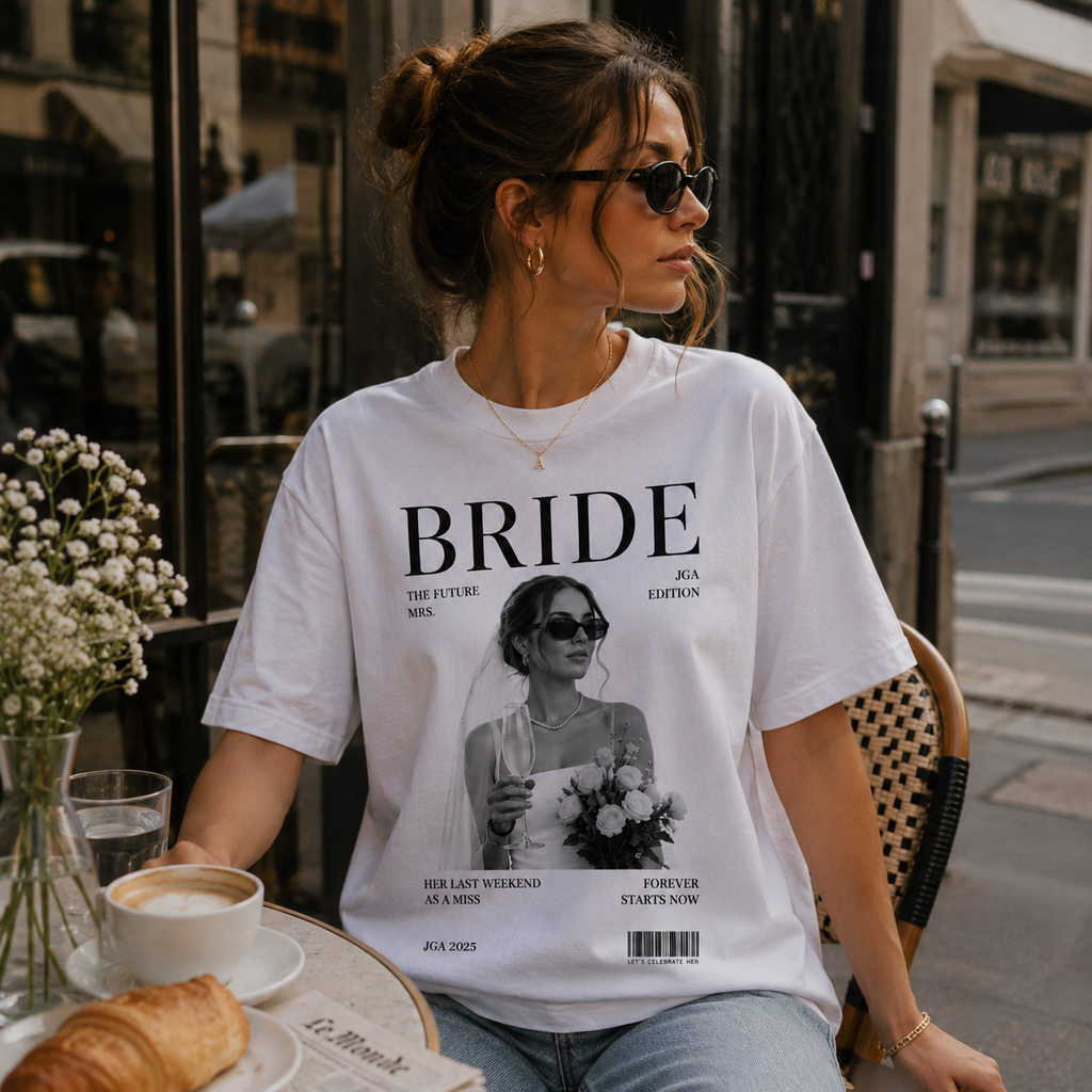 Personalisiertes JGA Shirt mit eigenem Foto - "Bride Magazin"