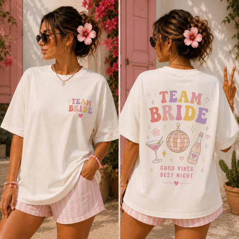 Frauen JGA Shirt - "Team Bride Rainbow"