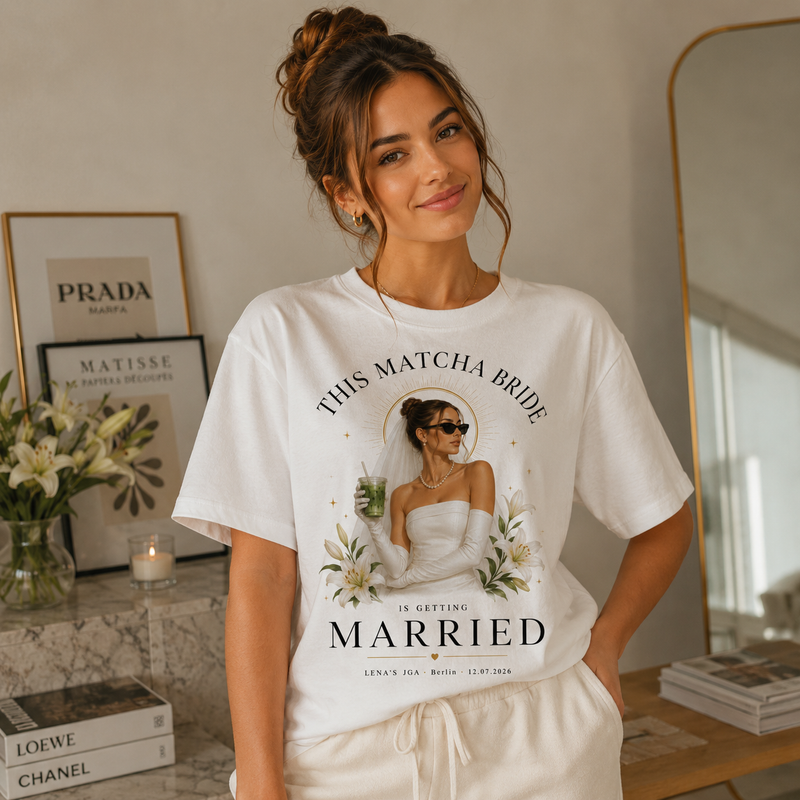 Personalisiertes JGA Shirt mit eigenem Foto - "Matcha Bride"
