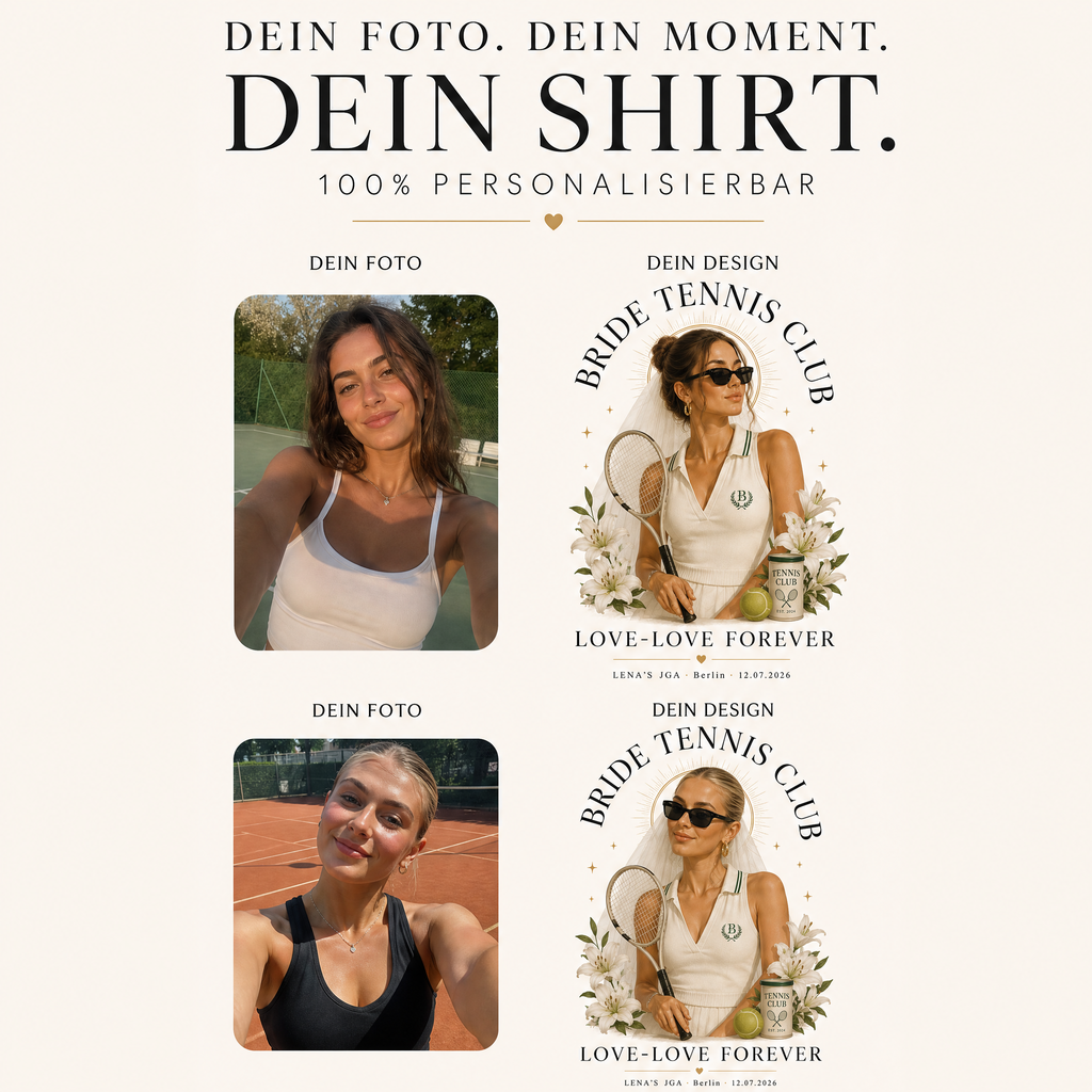 Personalisiertes JGA Shirt mit eigenem Foto - "Tennis Bride Club"