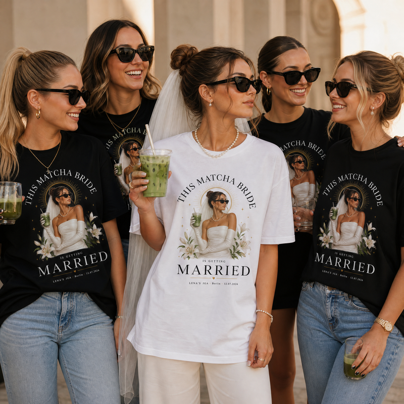 Personalisiertes JGA Shirt mit eigenem Foto - "Matcha Bride"
