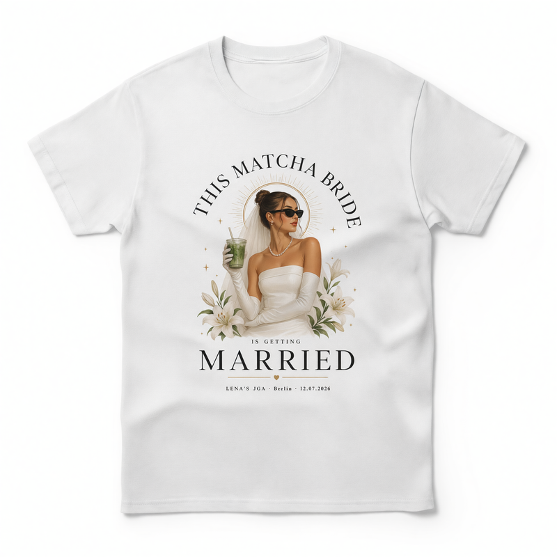 Personalisiertes JGA Shirt mit eigenem Foto - "Matcha Bride"