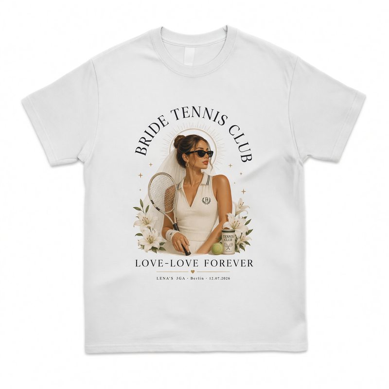 Personalisiertes JGA Shirt mit eigenem Foto - "Tennis Bride Club"