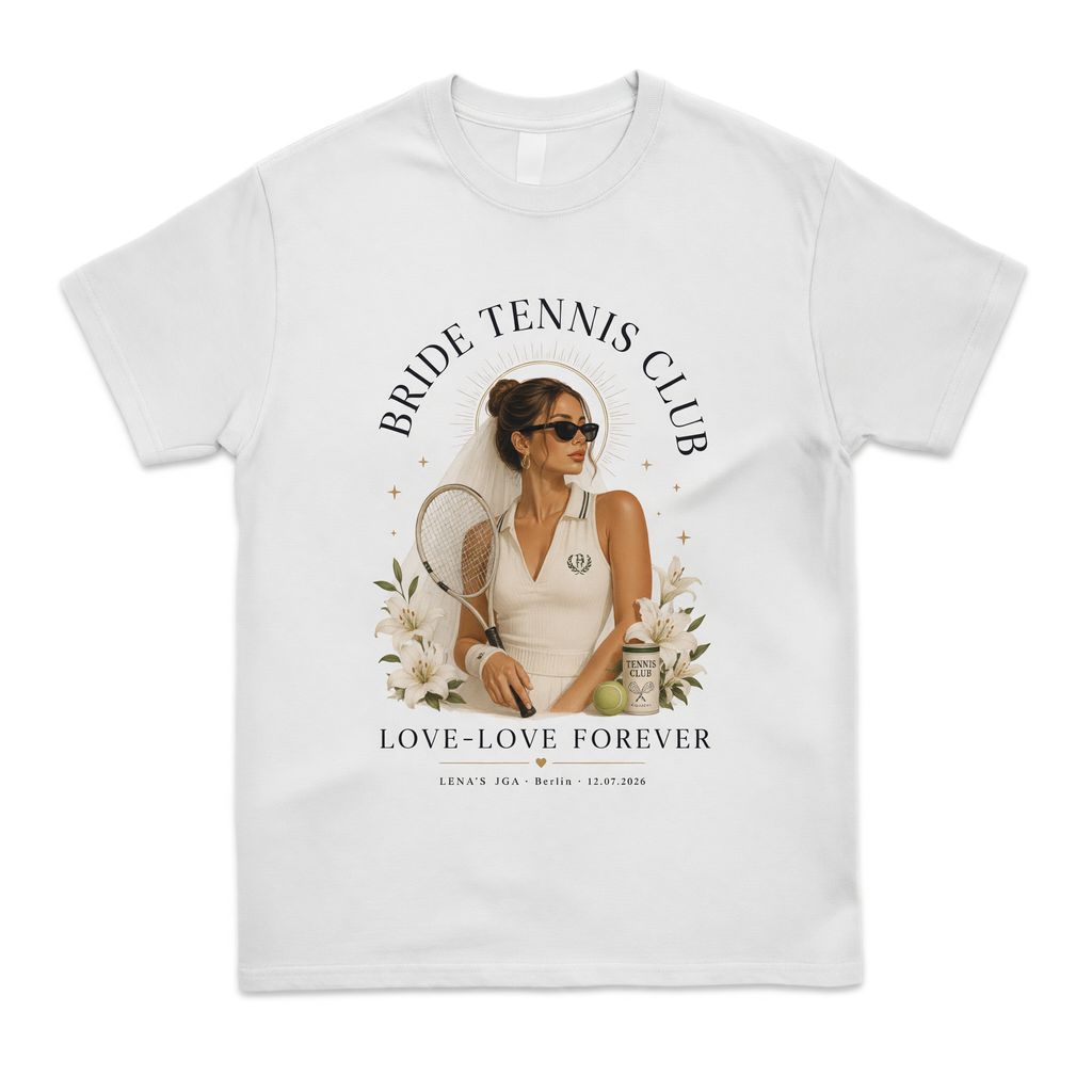 Personalisiertes JGA Shirt mit eigenem Foto - "Tennis Bride Club"