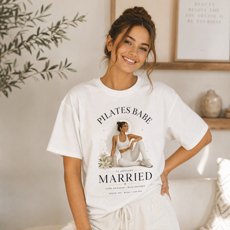 Personalisiertes JGA Shirt mit eigenem Foto - "Pilates Babe"