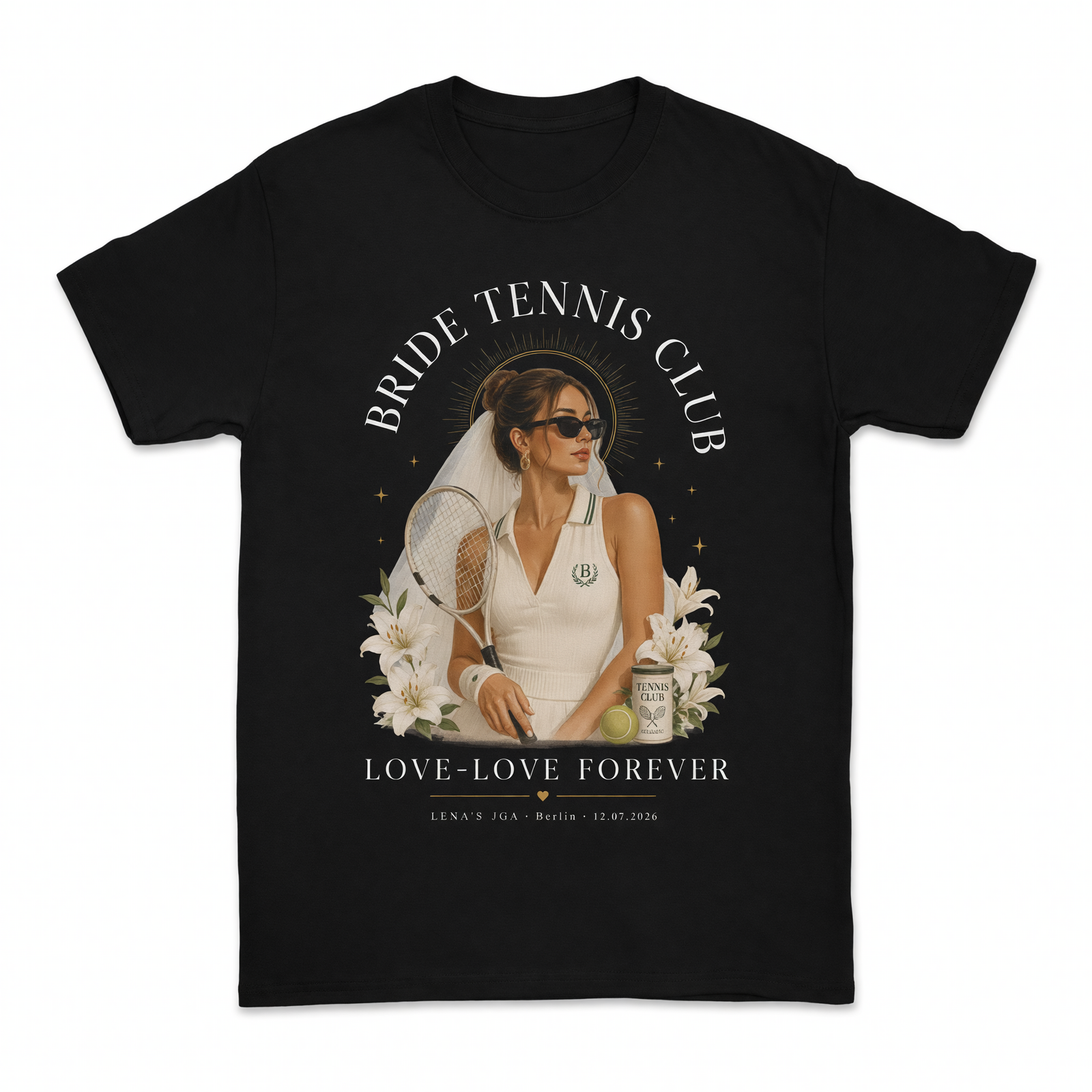 Personalisiertes JGA Shirt mit eigenem Foto - "Tennis Bride Club"