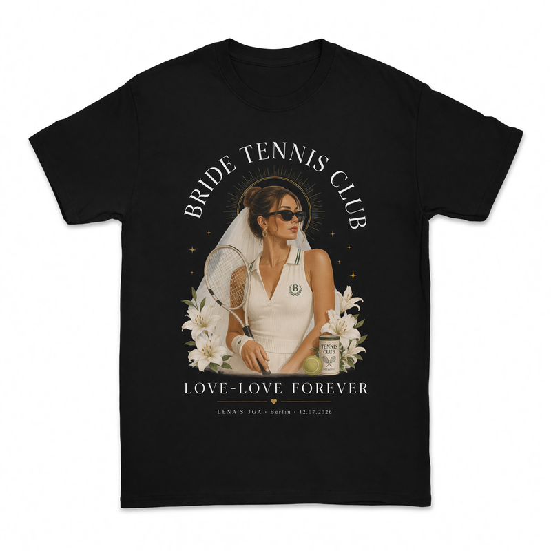Personalisiertes JGA Shirt mit eigenem Foto - "Tennis Bride Club"
