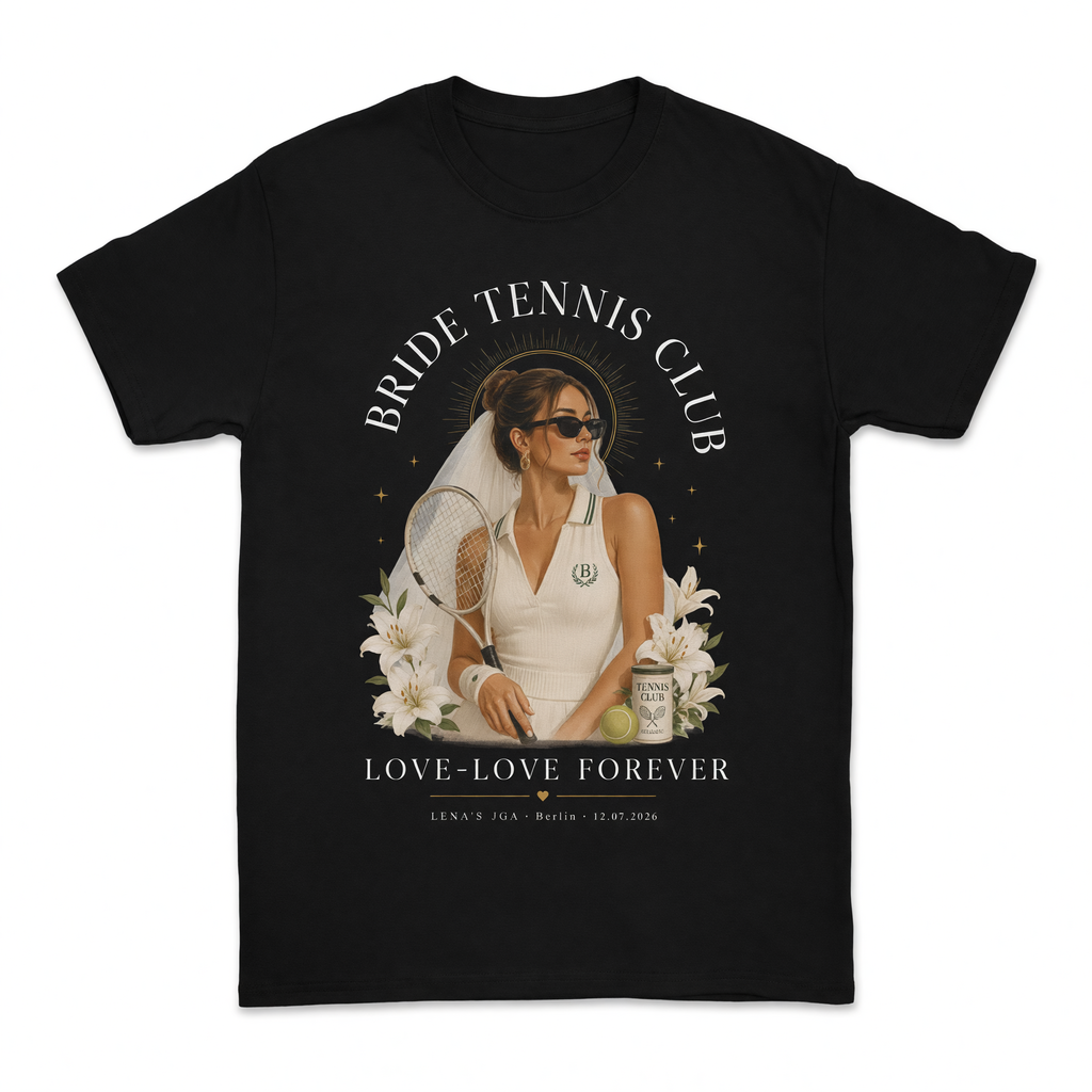 Personalisiertes JGA Shirt mit eigenem Foto - "Tennis Bride Club"