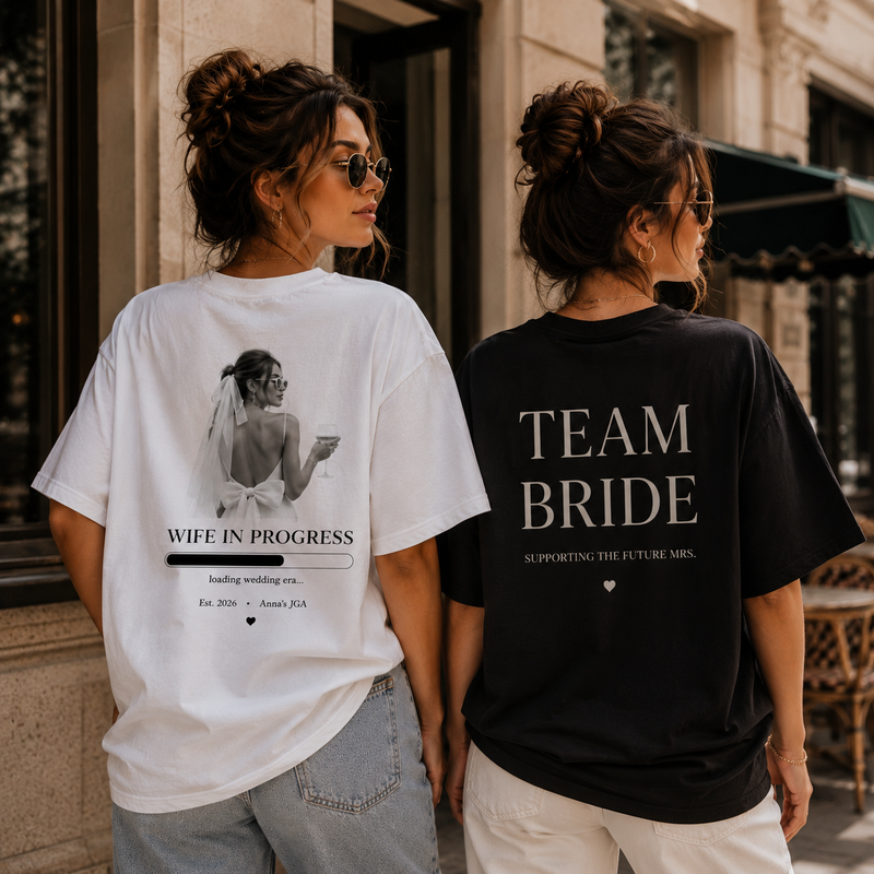 Personalisiertes JGA Shirt mit eigenem Foto - "Wife in progress"