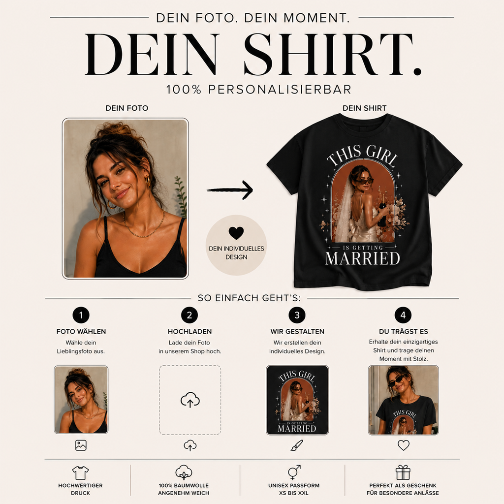 Personalisiertes JGA Shirt mit eigenem Foto – "Editorial"